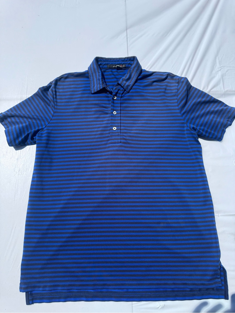 Ralph Lauren RLX Blue & Black Striped Polo Shirt – Men’s L
